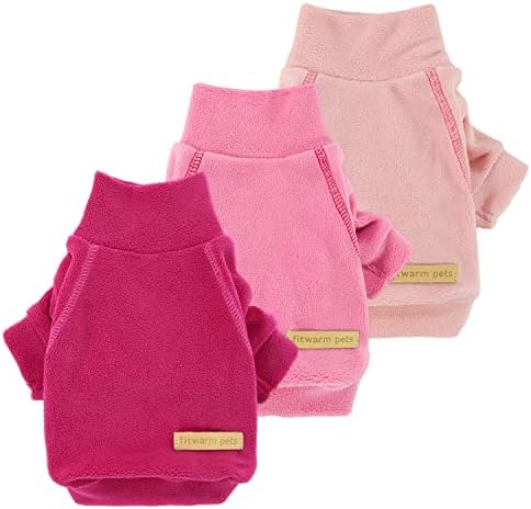 Fitwarm 3 Pack Classic Fleece Dog Sweater, Turtleneck Dog Sweatshirt, Dog Winter Clothes for Small Dogs Girl, Pet Pullover Jumper, Cat Apparel, Pink, Rose, Baby Pink, Medium