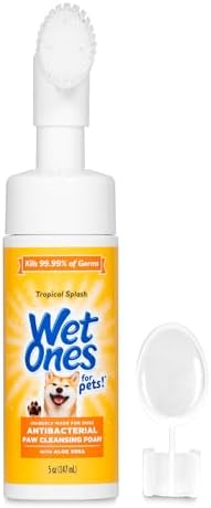 Wet Ones for Pets Antibacterial Dog Paw Cleaner with Built-in Scrubber Brush, Tropical Splash Scent – Foaming Cleanser for Dog Paws – Paw Washer & Grooming Care, 5 Ounce