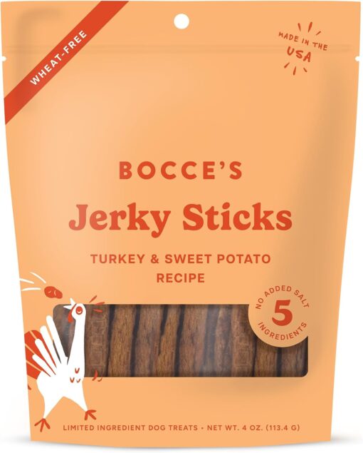 Bocce’s Bakery Turkey & Sweet Potato Flavor Jerky Stick Dog Treats, 4 oz