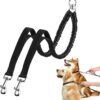 Double Dog Leash for 2 Dogs with Elastic Bungee Buffer, 360°Swivel，S