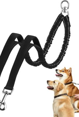 Double Dog Leash for 2 Dogs with Elastic Bungee Buffer,...