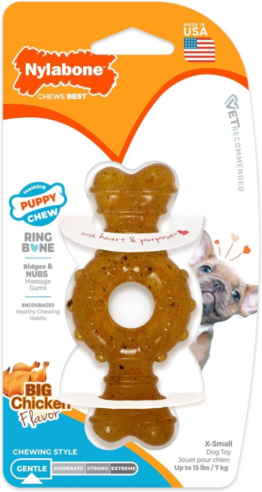 Nylabone Puppy Chew Teething Ring Bone Dog Toy, Chicken Flavor, X-Small