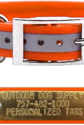Reflective Heavy Duty D-Ring Dog Collar w Custom Name Tag, Orange 21″ Reflective Heavy Duty D-Ring Dog Collar w Custom Name Tag, Orange 21″