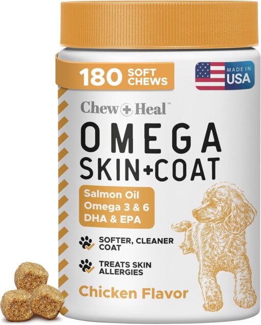 Omega 3 for Dogs, Itch Relief Chews, Fish Oil Skin & Coat, 180 ct, Chews