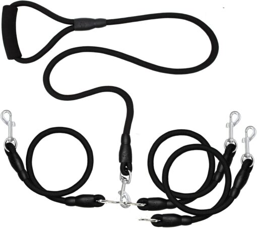 3 Dog Leash No Tangle Heavy Duty Detachable 360° Swivel Device Multiple Dog Leash with Padded Handle for Two/Three Pets (6-40 Lbs)