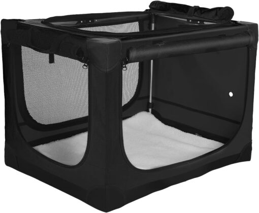 30 x 21 x 21 Inch Collapsible Soft Dog Crate for Dogs Up to 50 lbs, Portable Travel Pet Kennel with 4 Zip Doors, Foldable Indoor Outdoor Crate with Mat, Carry Bag, Black