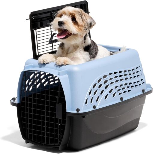 Petmate Two Door Plastic Pet Kennel for Small Dogs and Cats, 24in, Blue