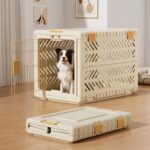 Collapsible Dog Crate for Large/Medium Dogs – 36″ L Foldable Dog Cage No-Tool Assembly, Travel Dog Crate with 2 Wheels – Easy to Carry, Space-Saving, Indoor Outdoor Use, Cream, 36.4”L*22.84”W*25.8”H