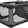 24 x 17 x 17 Inch Collapsible Soft Dog Crate for Dogs Up to 30 lbs, Portable Travel Pet Kennel with 4 Zip Doors, Foldable Indoor Outdoor Crate with Mat, Carry Bag, Grey