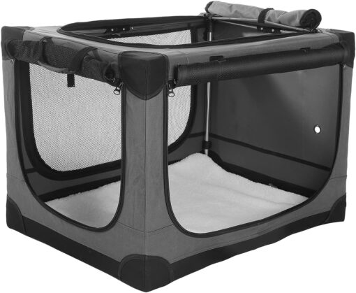 24 x 17 x 17 Inch Collapsible Soft Dog Crate for Dogs Up to 30 lbs, Portable Travel Pet Kennel with 4 Zip Doors, Foldable Indoor Outdoor Crate with Mat, Carry Bag, Grey