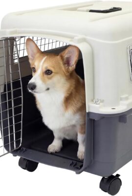 SportPet Airline Compliant MEDIUM 26.5″ Travel Dog Kennel-Durable Plastic Airline Pet Carrier w/Removable Wheels & Food Bowls, Collapsible Indoor/Outdoor Dog Kennel, Dogs up to 23″L & 15″H-Cream/Gray SportPet Airline Compliant MEDIUM 26.5″ Travel Dog Kennel-Durable Plastic Airline Pet Carrier w/Removable Wheels & Food Bowls, Collapsible Indoor/Outdoor Dog Kennel, Dogs up to 23″L & 15″H-Cream/Gray