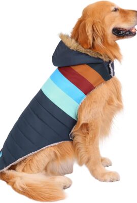 HDE Dog Puffer Jacket Fleece Lined Winter Coat & Harness...