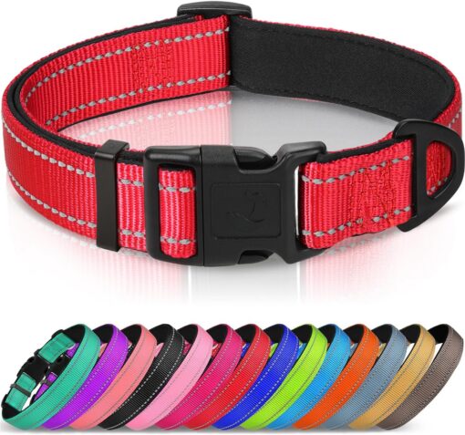Joytale Reflective Dog Collar, Adjustable Neoprene Padded, Red L