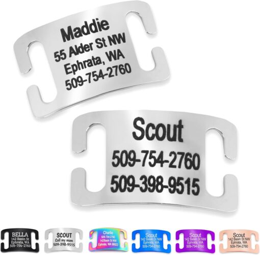 GoTags Slide-On Pet ID Tag, Silent Stainless Steel Personalized Dog Tag