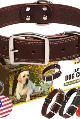 ADITYNA Heavy Duty Leather Dog Collar for Large Dogs, Adjustable...