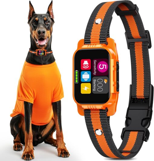Smart Dog Bark Collar – Anti Barking Collar for Large and Medium Dogs, Stop Excessive Barking & Aggression Behavior, with 5 Modes & 5 Sensitivity, IP67 Waterproof for Indoor/Outdoor Use, Orange