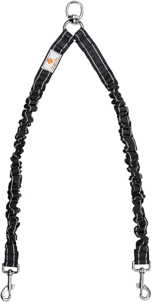2 Dog Leash, 360° Swivel No Tangle Double Dog Walking & Training Leash, Comfortable Shock Absorbing Reflective Bungee Lead Walk 2 Dogs with Ease