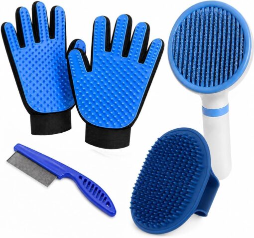 NVNAN 5-Piece Dog Grooming Brush Set with Grooming Gloves