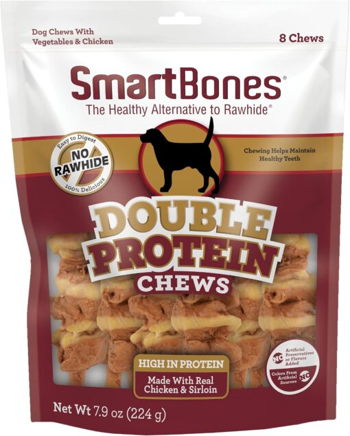 SmartBones Double Protein Chews Made with Real Chicken and Sirloin, 8 Count, High in Protein, Treat Your Dog to Easy-to-Digest Rawhide-Free Chews