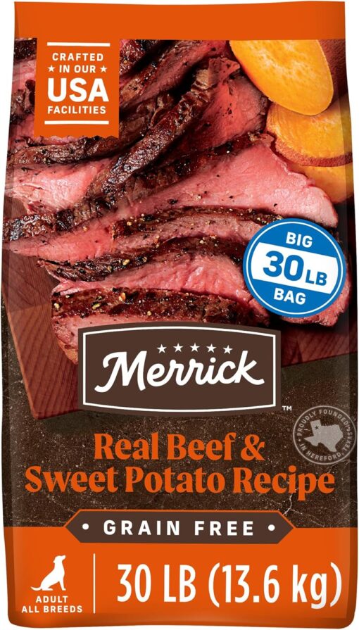 Merrick Grain Free Premium Beef Sweet Potoato Dry Adult Dog Food 30lb Bag