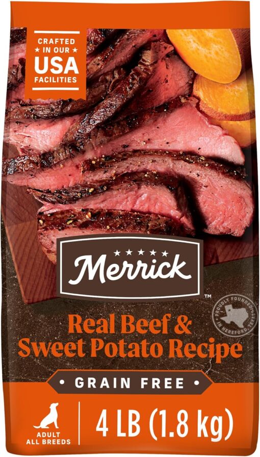 Merrick Grain Free Natural Beef Sweet Potoato Dry Adult Dog Food 4lb Bag