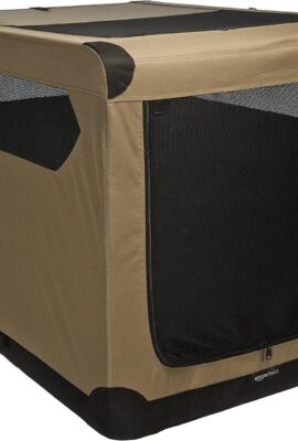 Amazon Basics Portable Folding Soft Dog Crate, Double Door,...