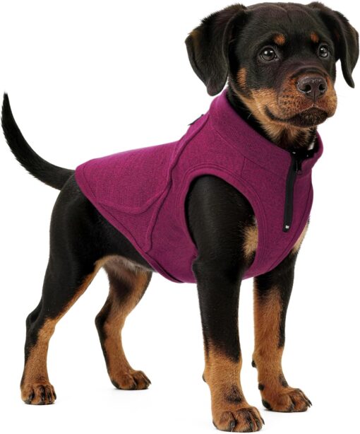 Warm Knit Dog Vest with Fleece Lining – Cold Weather Pet Jacket with Zipper Harness Opening, Adjustable Neck, Cozy and Stylish Year-Round Sweater. Purple S
