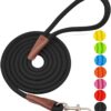 MayPaw 4/6 /8/10 FT Dog Leash, Classic Solid Colors, Strong Nylon Rope Dog Leash Reinforced with Leather Tailor Connection Heavy Duty Silver Clasp (Black, 8ft*1/2″)
