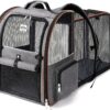 Cat Carrier Backpack, Expandable Pet Carrier with Sun Shade & Full Front Opening, Breathable Mesh Backpack for Small Dogs & Medium Cats Up to 18 Lbs, Foldable for Hiking, Camping (Grey)
