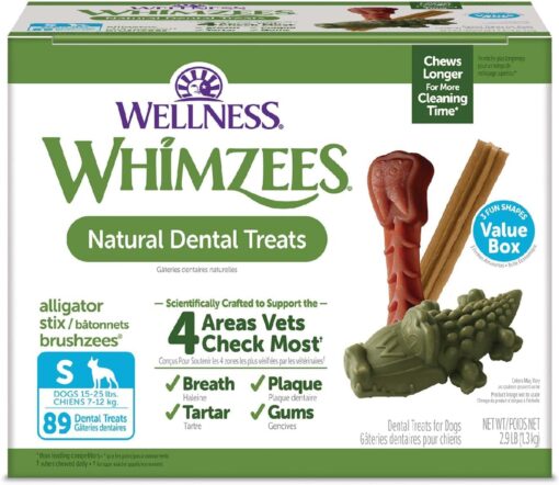 Wellness WHIMZEES Value Pack Natural Dog Dental Treat, Chews, Freshens Breath, Small Size, 47.1 oz Box, 89 Count