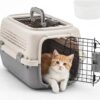 DUMOS 23″ Hard-Sided Pet Carrier for Small Pets, 2 Door Cat Carrier, Beige