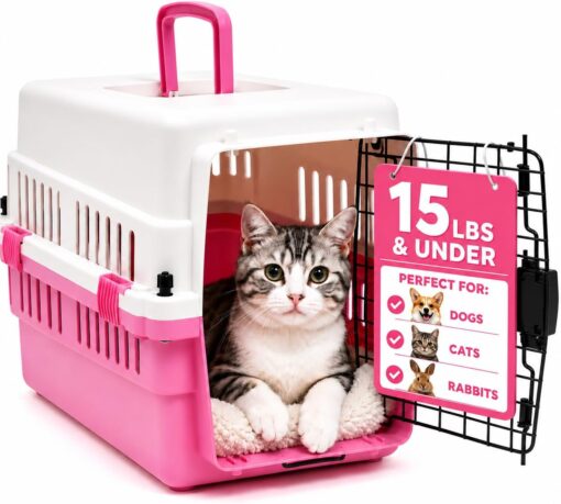 20-Inch Pink Hard Shell Pet Carrier for Small Dogs & Cats Under 15 Lbs