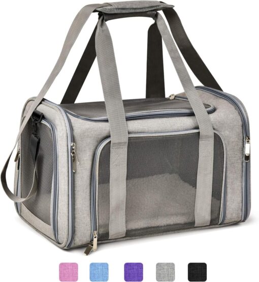 Henkelion Cat Carriers Dog Carrier Pet Carrier For Small / Medium Cats Dogs Puppies (Up To 15lbs), TSA Airline Approved Small Dog Carrier Soft Sided, Collapsible Waterproof Travel Puppy Carrier – Grey
