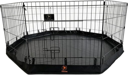 PJYuCien Puppy Playpen with Bottom Pad and Door, 8 Panels 24″ H, Black