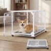 30 Inch Collapsible Dog Crate with Diamond Mesh, No-Tool Assembly Foldable Dog Kennel with 4 Lockable Wheels,Removable Tray,Portable Dog Cage for Medium/Large Dogs, Space-Saving, Indoor Outdoor Use