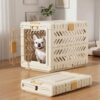 Collapsible Dog Crate for Small/Medium Dogs – 28″ L Foldable Dog Cage No-Tool Assembly, Travel Dog Crate with 2 Wheels – Easy to Carry, Space-Saving, Indoor Outdoor Use, Cream, 28”L*18.3”W*20.9”H