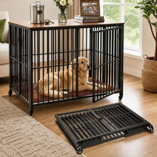 42.3″ Large Dog Crate Furniture Foldable, Easy Assembly Dog Kennel Indoor