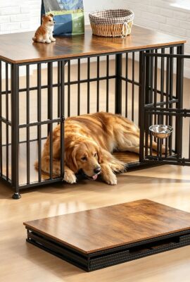 48″ Foldable Dog Crate Furniture, Large Dog Kennel...